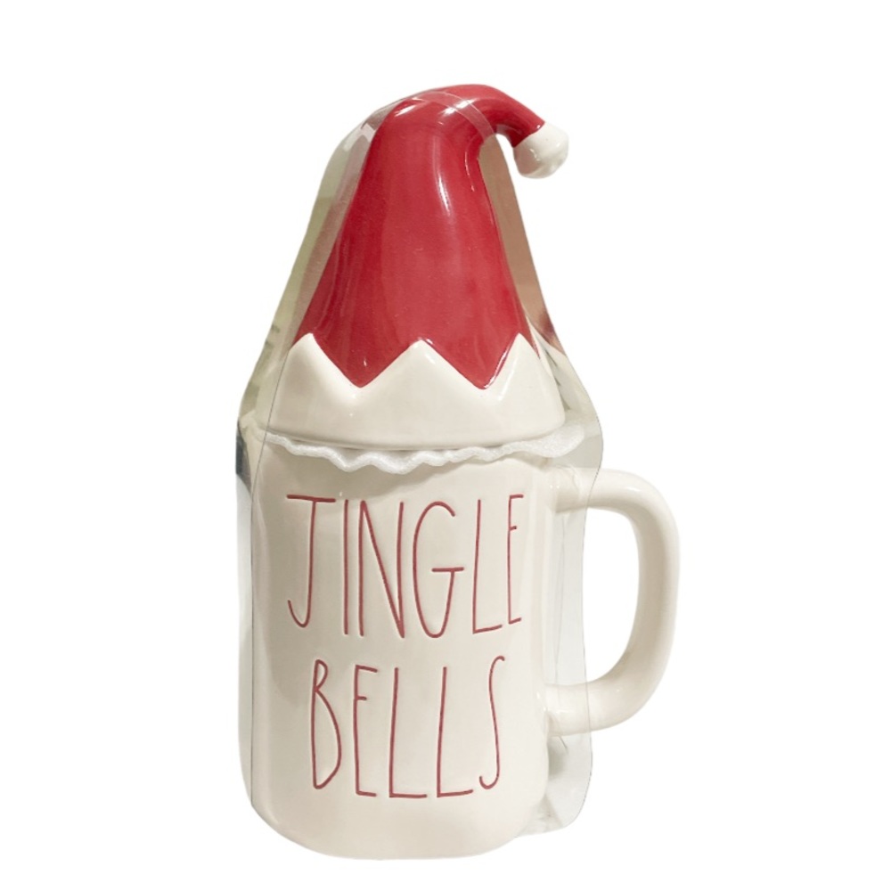 NEW Rae Dunn JINGLE BELLS Christmas Mug w/Santa Hat Topper 🎅🏻 🎅🏻